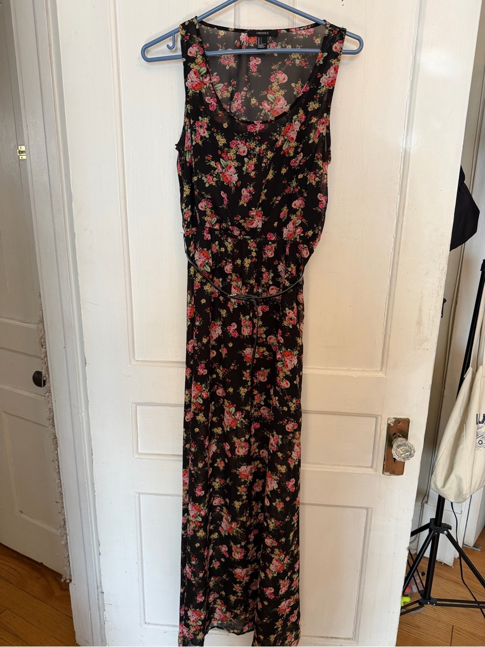 Forever 21 Black Maxi Dress with Pink Floral Print